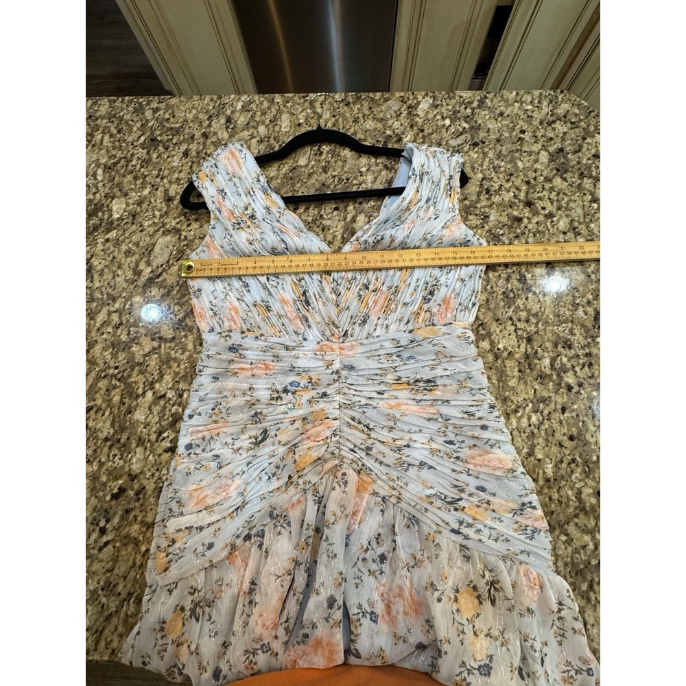 Mac Duggal Floral Print Ruched Cap Sleeve High Low Gown Blue Multi Size 6 - Picture 10 of 13